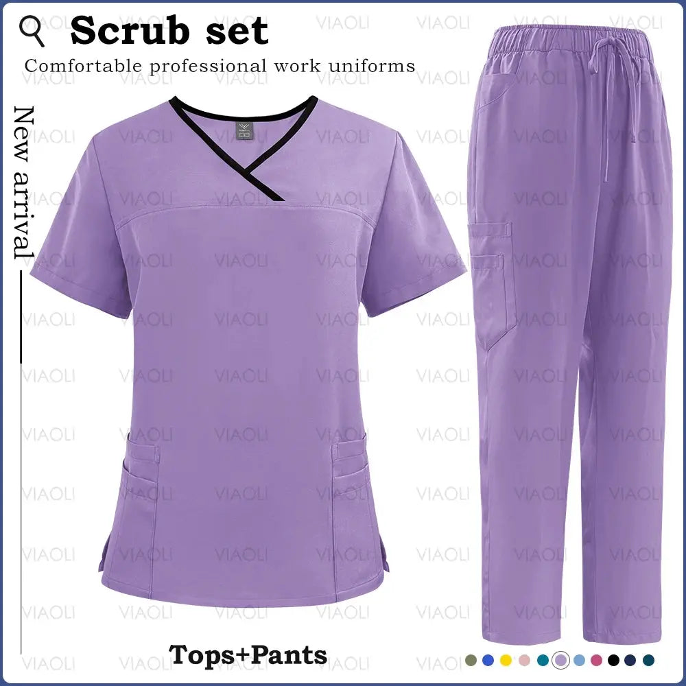 Surgical Uniforms Woman Nursing Sets Pocket Top Straight Pants Medical Nurse Uniform Scrubs Clinical Beauty Salon Hospital Suits - Healthcare Vibes