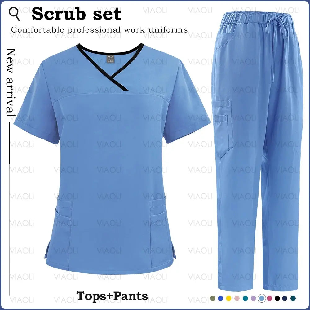 Surgical Uniforms Woman Nursing Sets Pocket Top Straight Pants Medical Nurse Uniform Scrubs Clinical Beauty Salon Hospital Suits - Healthcare Vibes