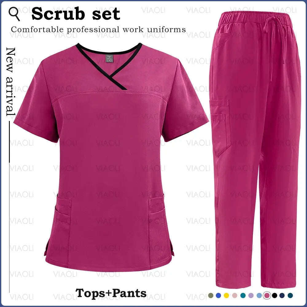 Surgical Uniforms Woman Nursing Sets Pocket Top Straight Pants Medical Nurse Uniform Scrubs Clinical Beauty Salon Hospital Suits - Healthcare Vibes