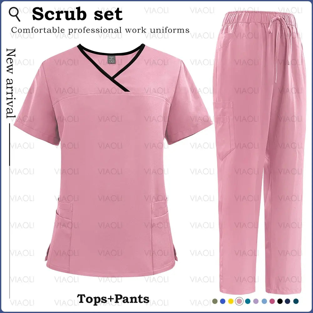 Surgical Uniforms Woman Nursing Sets Pocket Top Straight Pants Medical Nurse Uniform Scrubs Clinical Beauty Salon Hospital Suits - Healthcare Vibes