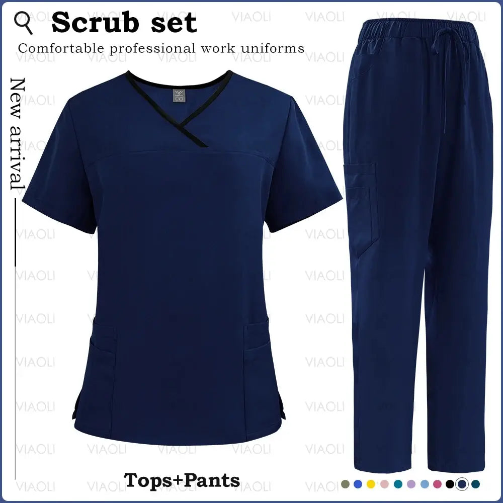 Surgical Uniforms Woman Nursing Sets Pocket Top Straight Pants Medical Nurse Uniform Scrubs Clinical Beauty Salon Hospital Suits - Healthcare Vibes