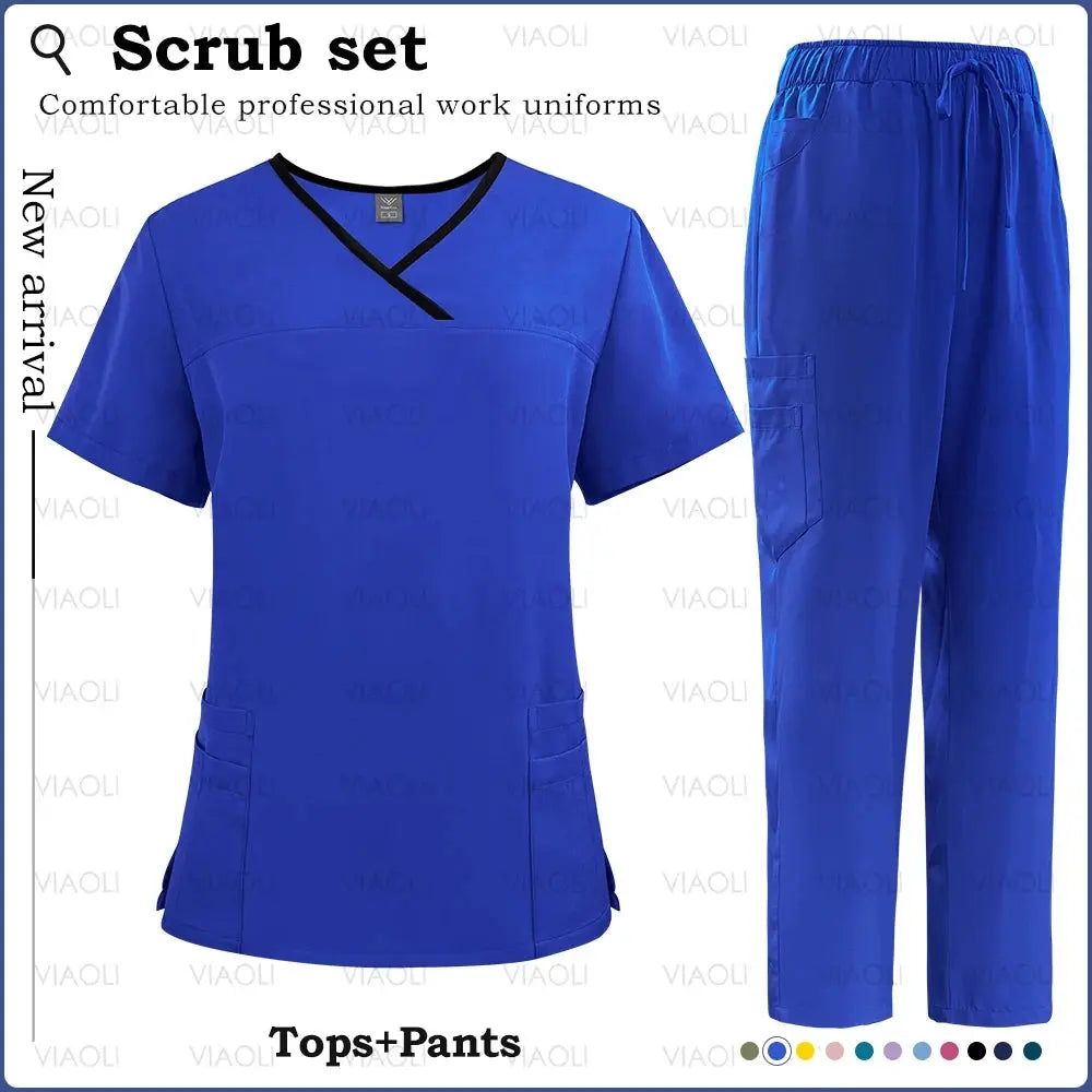 Surgical Uniforms Woman Nursing Sets Pocket Top Straight Pants Medical Nurse Uniform Scrubs Clinical Beauty Salon Hospital Suits - Healthcare Vibes