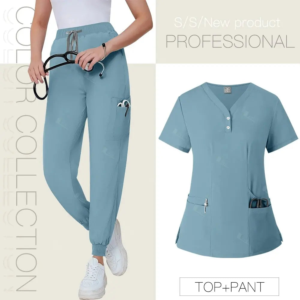 Short Sleeved, V-neck, Nurse Uniforms, Scrubs Set, Healthcare Uniforms - Healthcare Vibes