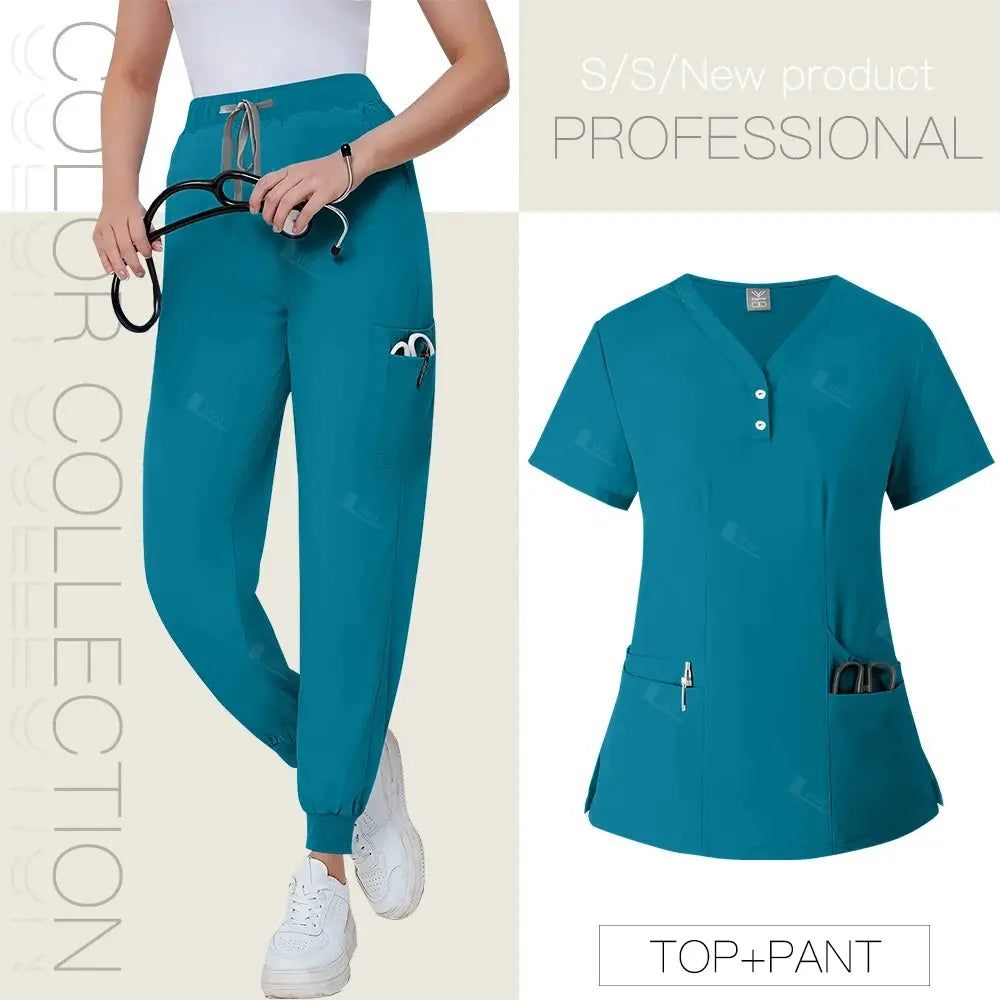 Short Sleeved, V-neck, Nurse Uniforms, Scrubs Set, Healthcare Uniforms - Healthcare Vibes