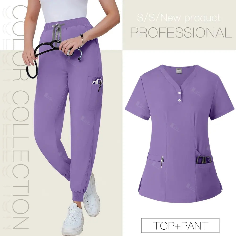 Short Sleeved, V-neck, Nurse Uniforms, Scrubs Set, Healthcare Uniforms - Healthcare Vibes