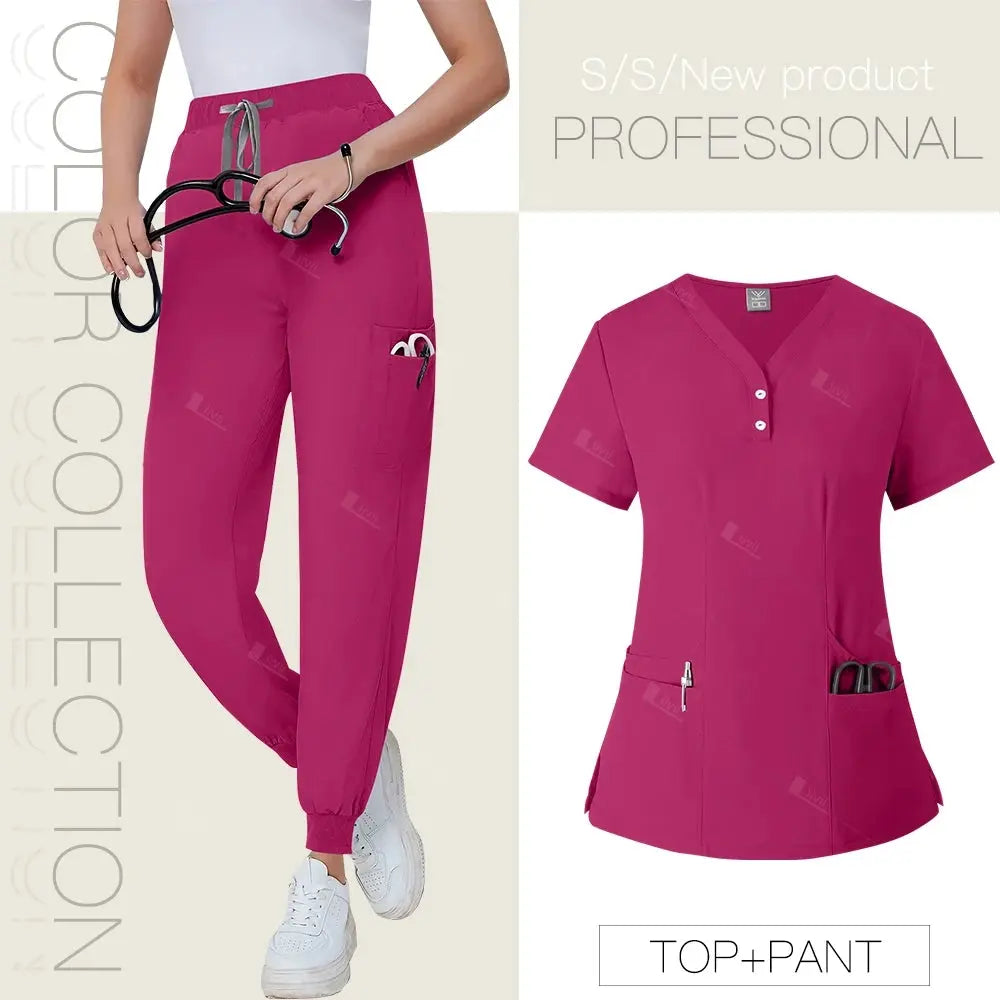 Short Sleeved, V-neck, Nurse Uniforms, Scrubs Set, Healthcare Uniforms - Healthcare Vibes