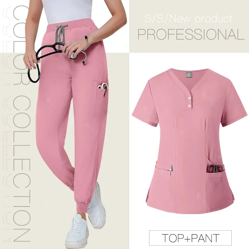 Short Sleeved, V-neck, Nurse Uniforms, Scrubs Set, Healthcare Uniforms - Healthcare Vibes