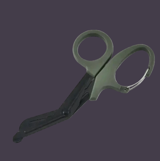 Pair of green and black scissors on a white background