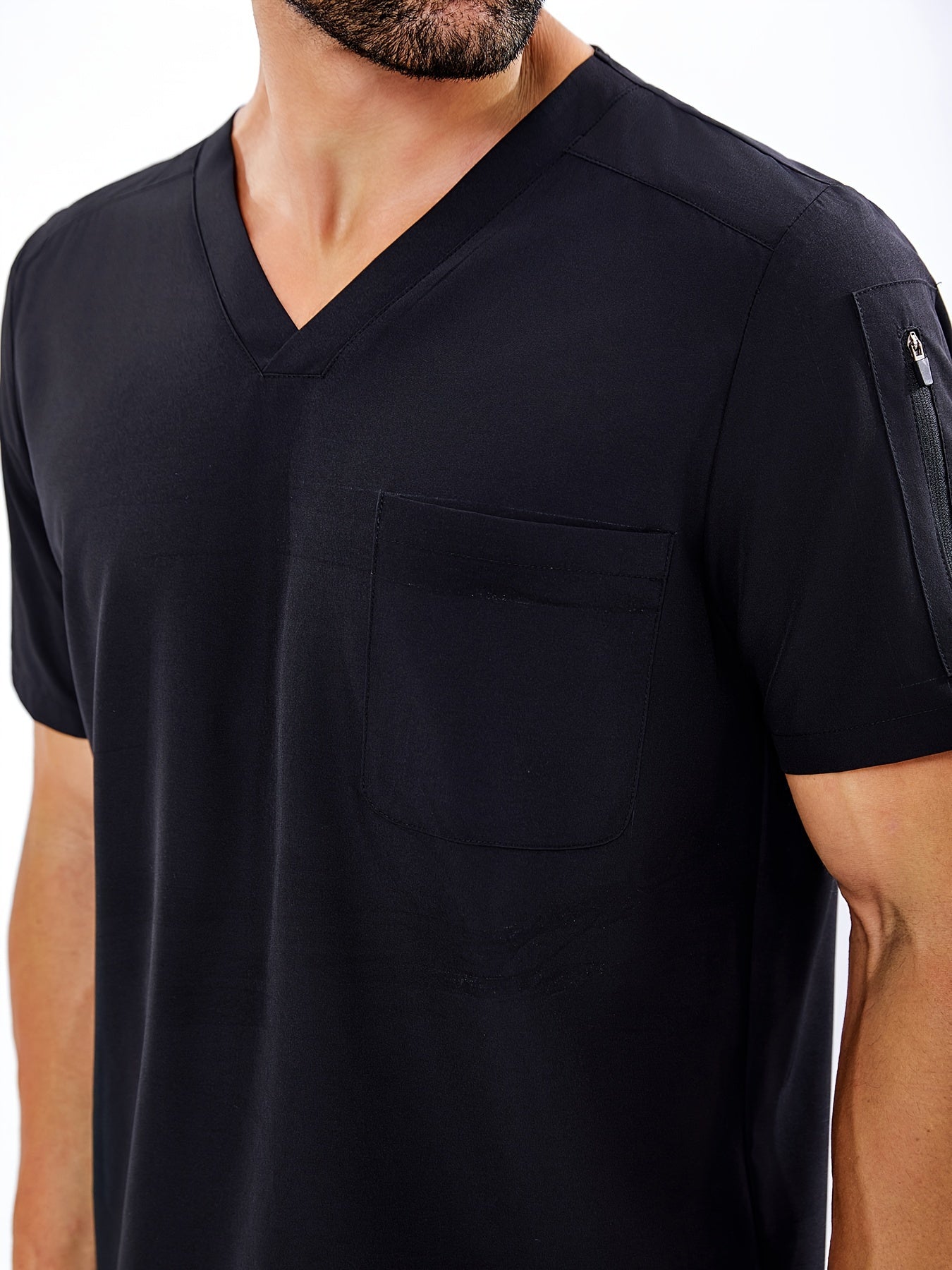 Men's V-Neck Scrubs Set With Multiple Pockets, Solid Color Comfortable Utility Workwear Top And Pants Set - Healthcare Vibes