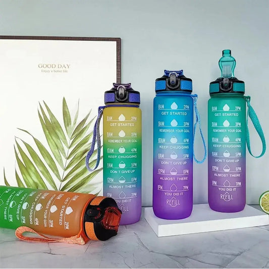 1L Water Bottle with Time Marker, Gradient Color, Motivational Bottle, Leakproof - Healthcare Vibes
