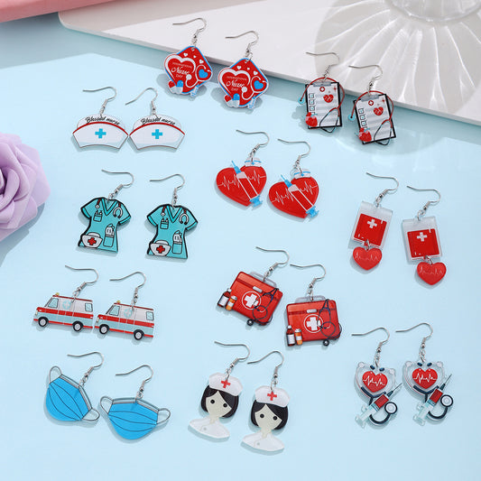 Nurse's Acrylic Earrings – Vintage Heart, Stethoscope, Ambulance Design with Stainless Steel Posts, Ideal Gift for Nurses and Healthcare Professionals - Healthcare Vibes