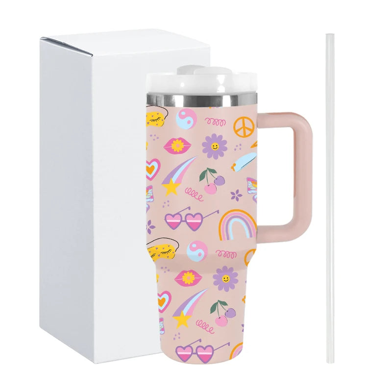 Powder Coated Double Wall Stainless Steel 40oz Tumblers Travel Mug with Pattern Gift - Healthcare Vibes