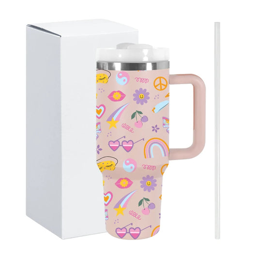 Powder Coated Double Wall Stainless Steel 40oz Tumblers Travel Mug with Pattern Gift - Healthcare Vibes