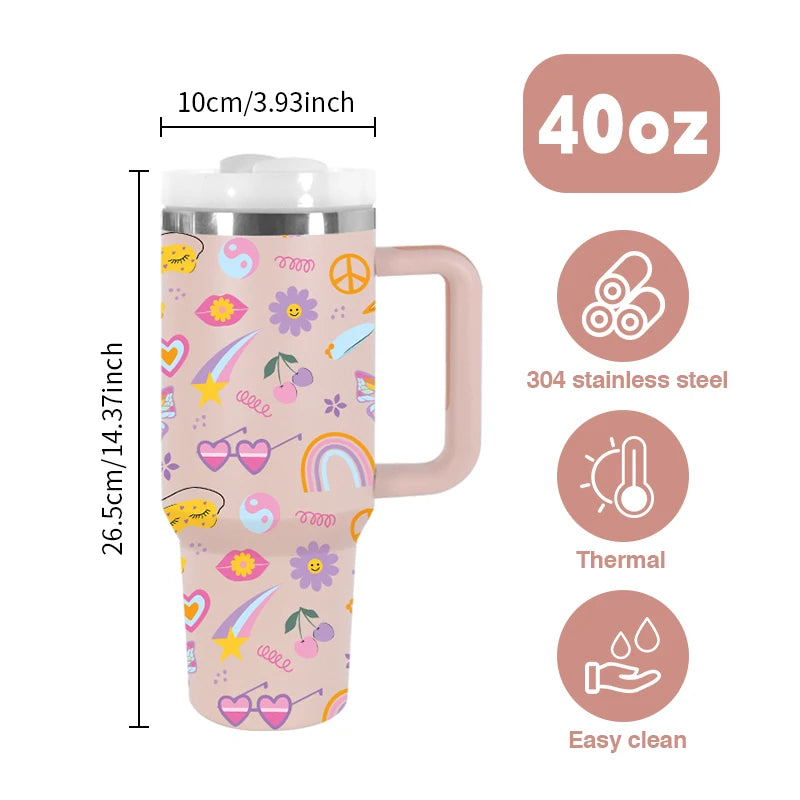Powder Coated Double Wall Stainless Steel 40oz Tumblers Travel Mug with Pattern Gift - Healthcare Vibes