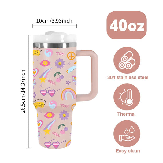 Powder Coated Double Wall Stainless Steel 40oz Tumblers Travel Mug with Pattern Gift - Healthcare Vibes