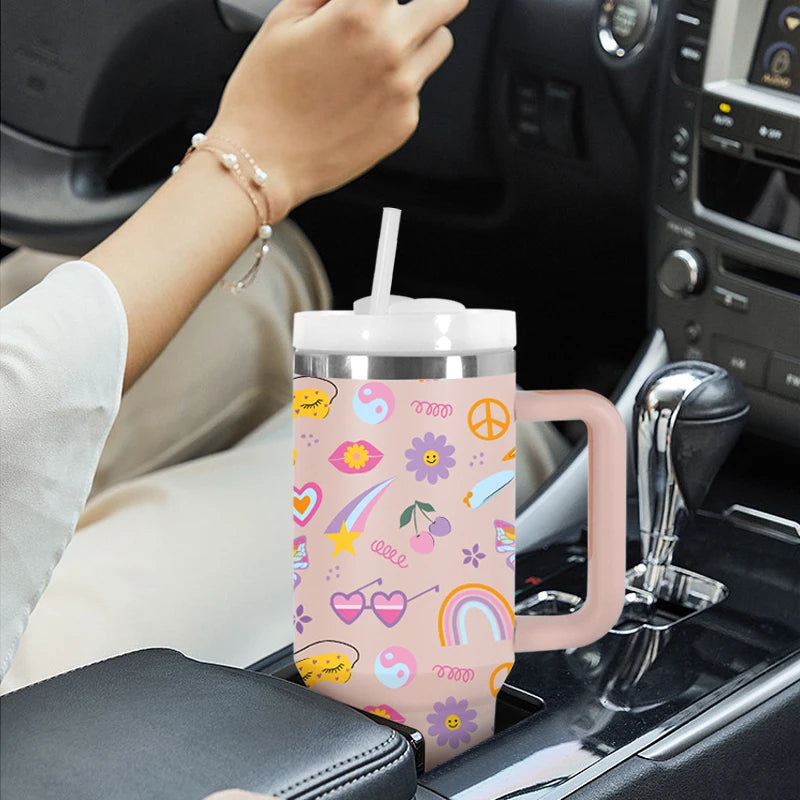 Powder Coated Double Wall Stainless Steel 40oz Tumblers Travel Mug with Pattern Gift - Healthcare Vibes