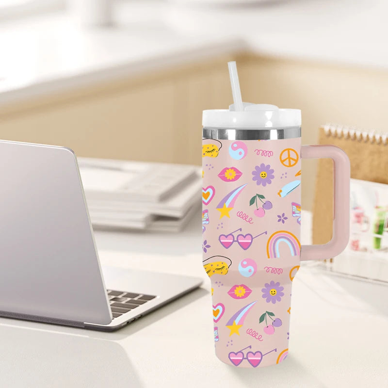 Powder Coated Double Wall Stainless Steel 40oz Tumblers Travel Mug with Pattern Gift - Healthcare Vibes