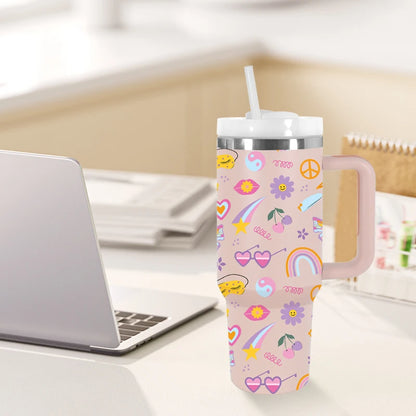 Powder Coated Double Wall Stainless Steel 40oz Tumblers Travel Mug with Pattern Gift - Healthcare Vibes