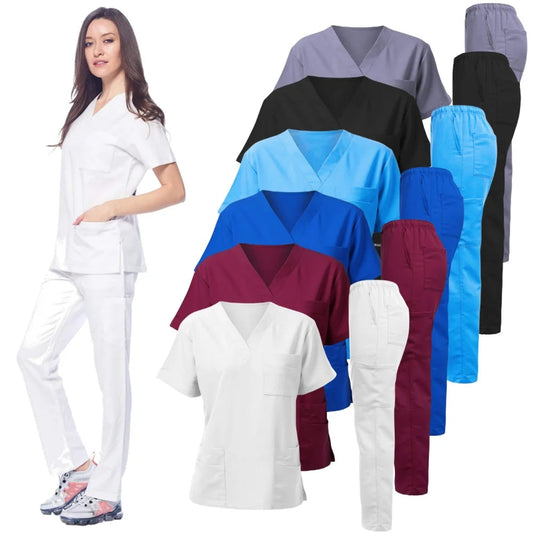 Washable Anti-Wrinkle Soft Fabric Nursing Scrubs Set for Women - Hospital Uniform Medical Jogger Tops for Nurses - Healthcare Vibes
