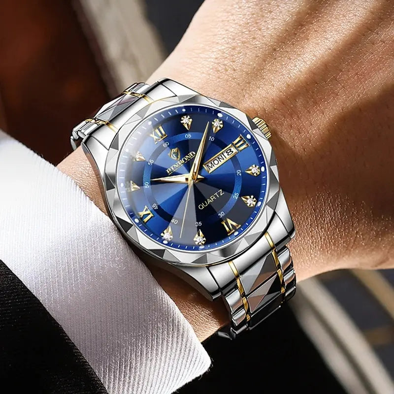 BINBOND Top Brand Luxury Fashion Quartz Watch, Mens, Waterproof, Stainless Steel Quartz Wristwatch - Healthcare Vibes