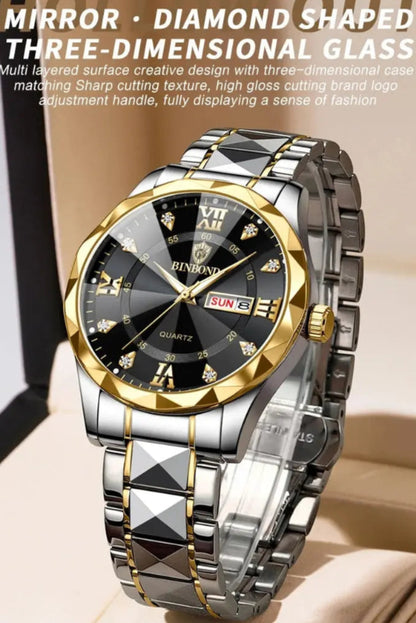 BINBOND Top Brand Luxury Fashion Quartz Watch, Mens, Waterproof, Stainless Steel Quartz Wristwatch - Healthcare Vibes