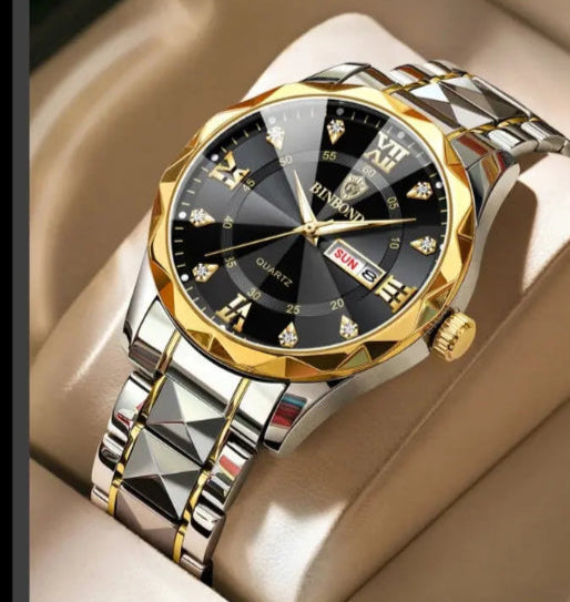 BINBOND Top Brand Luxury Fashion Quartz Watch, Mens, Waterproof, Stainless Steel Quartz Wristwatch - Healthcare Vibes