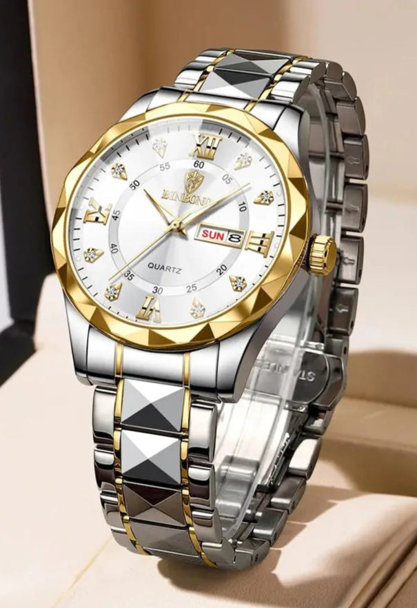 BINBOND Top Brand Luxury Fashion Quartz Watch, Mens, Waterproof, Stainless Steel Quartz Wristwatch - Healthcare Vibes