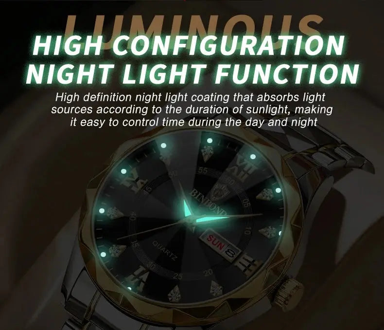 BINBOND Top Brand Luxury Fashion Quartz Watch, Mens, Waterproof, Stainless Steel Quartz Wristwatch - Healthcare Vibes