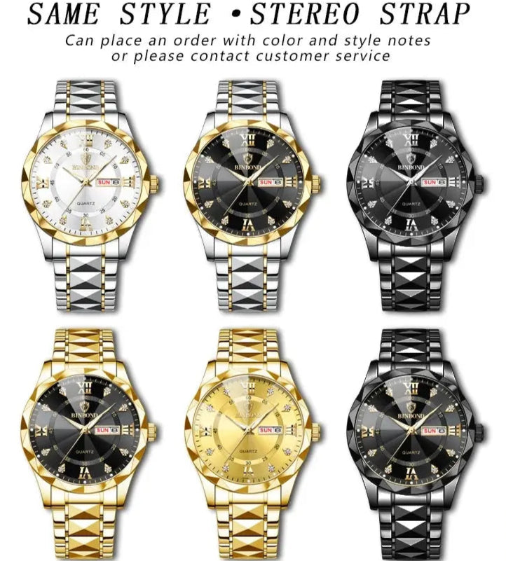 BINBOND Top Brand Luxury Fashion Quartz Watch, Mens, Waterproof, Stainless Steel Quartz Wristwatch - Healthcare Vibes