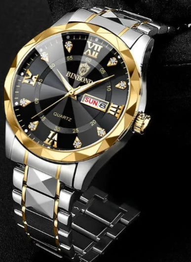 BINBOND Top Brand Luxury Fashion Quartz Watch, Mens, Waterproof, Stainless Steel Quartz Wristwatch - Healthcare Vibes