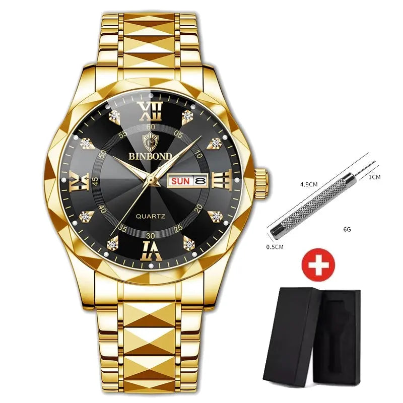 BINBOND Top Brand Luxury Fashion Quartz Watch, Mens, Waterproof, Stainless Steel Quartz Wristwatch - Healthcare Vibes