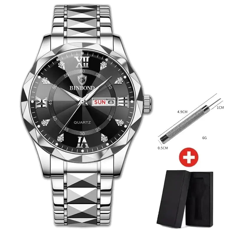 BINBOND Top Brand Luxury Fashion Quartz Watch, Mens, Waterproof, Stainless Steel Quartz Wristwatch - Healthcare Vibes