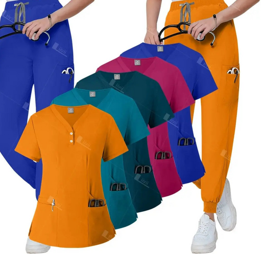 Short Sleeved, V-neck, Nurse Uniforms, Scrubs Set, Healthcare Uniforms - Healthcare Vibes