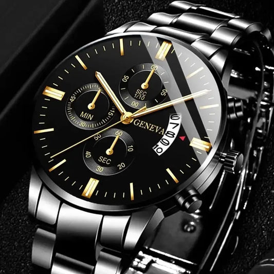 Men’s Black Stainless Steel Quartz Luxury Watch - Healthcare Vibes