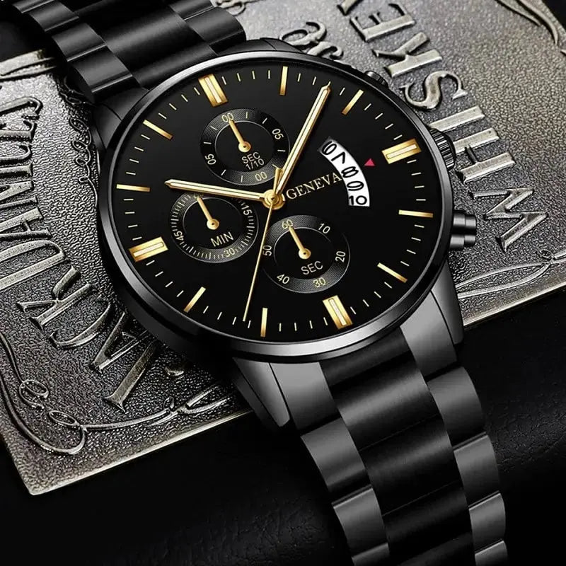 Men’s Black Stainless Steel Quartz Luxury Watch - Healthcare Vibes