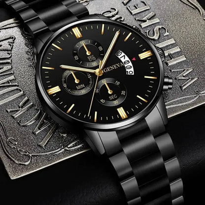 Men’s Black Stainless Steel Quartz Luxury Watch - Healthcare Vibes