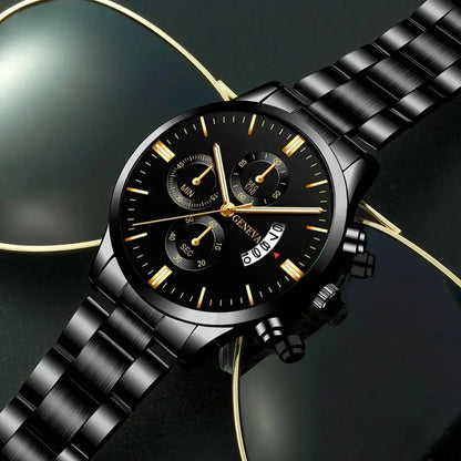 Men’s Black Stainless Steel Quartz Luxury Watch - Healthcare Vibes
