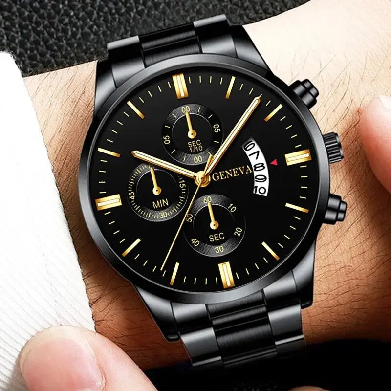 Men’s Black Stainless Steel Quartz Luxury Watch - Healthcare Vibes