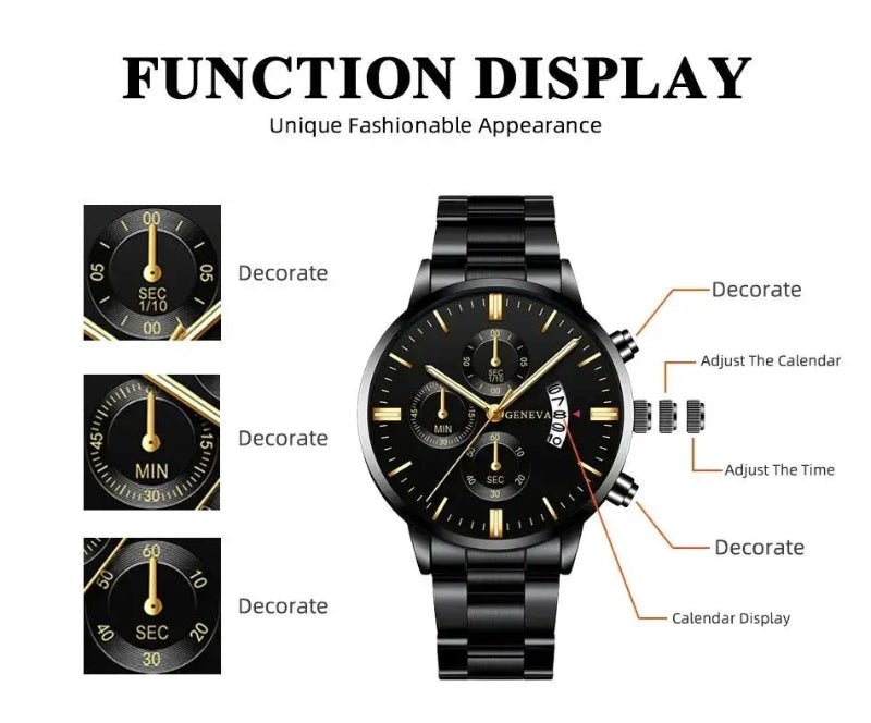 Men’s Black Stainless Steel Quartz Luxury Watch - Healthcare Vibes