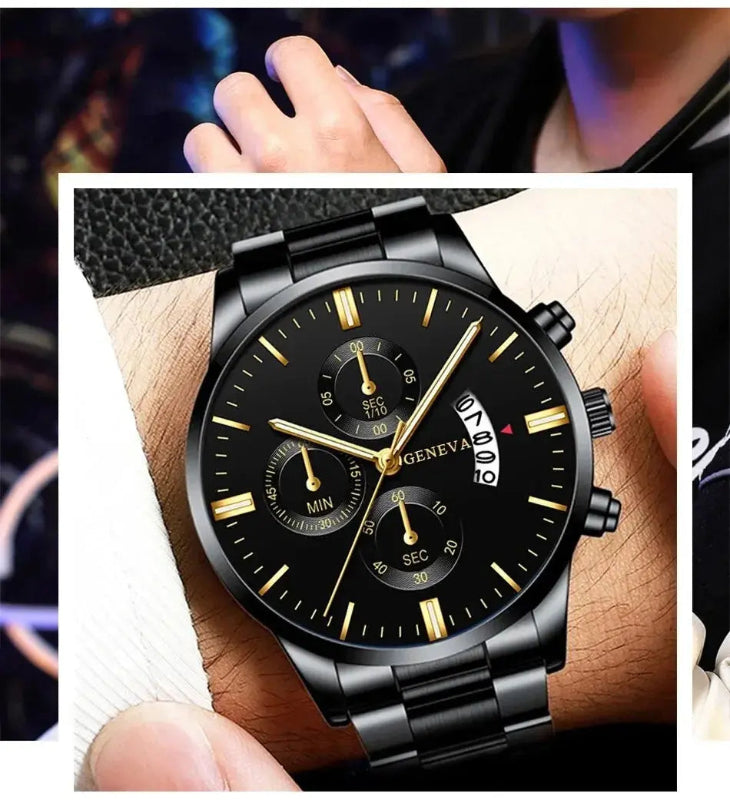 Men’s Black Stainless Steel Quartz Luxury Watch - Healthcare Vibes