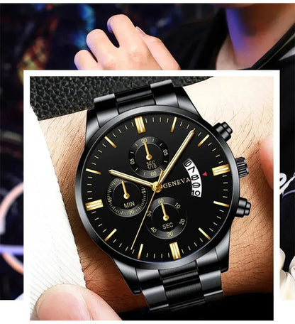 Men’s Black Stainless Steel Quartz Luxury Watch - Healthcare Vibes