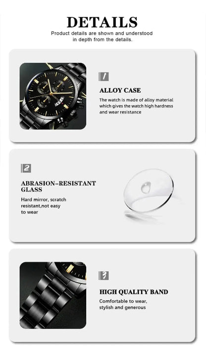 Men’s Black Stainless Steel Quartz Luxury Watch - Healthcare Vibes