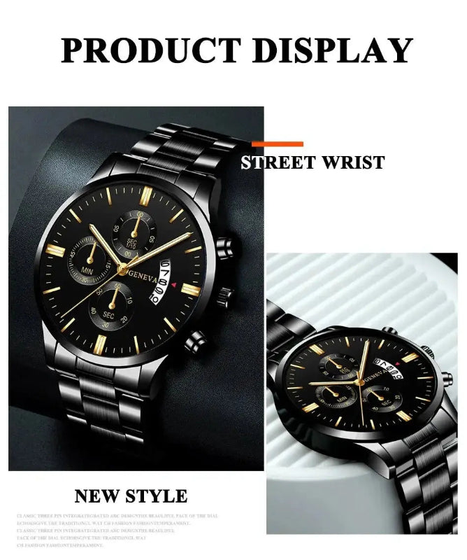 Men’s Black Stainless Steel Quartz Luxury Watch - Healthcare Vibes