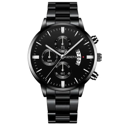 Men’s Black Stainless Steel Quartz Luxury Watch - Healthcare Vibes
