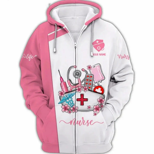 GIFTS FOR NURSES: Nurse Novelty Gift PINK 3D Hoodie, Nurse Jacket, Women's Sweatshirt, Zip Jacket, Size XS-6XL - Healthcare Vibes