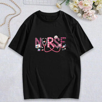 Women's Nurse T-Shirt: Cute Graphic Tee with Stethoscope & Heart Design - Perfect Gift for Nurses - Healthcare Vibes