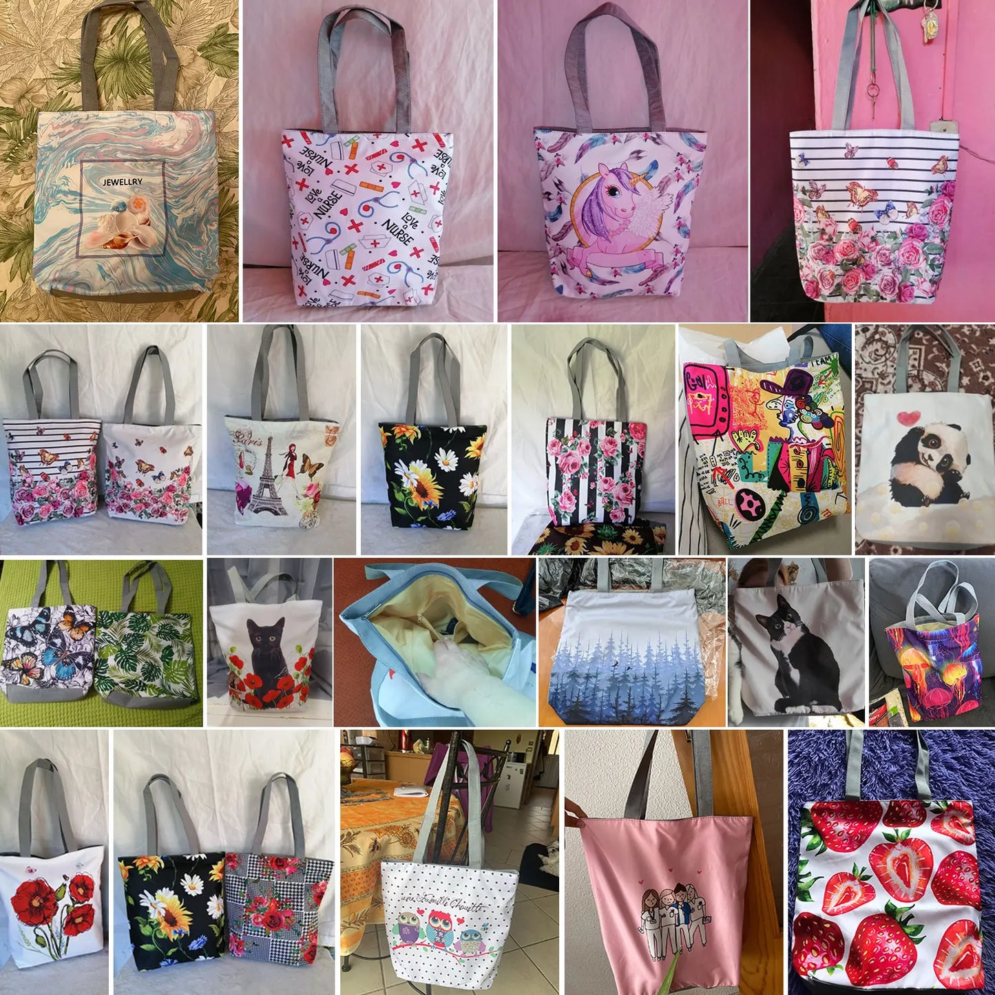 Cartoon Ladies Nurse Print Handbags Foldable High Capacity Women Shoulder Bags Eco Reusable Shopping Bags Travel Beach Tote Bags - Healthcare Vibes