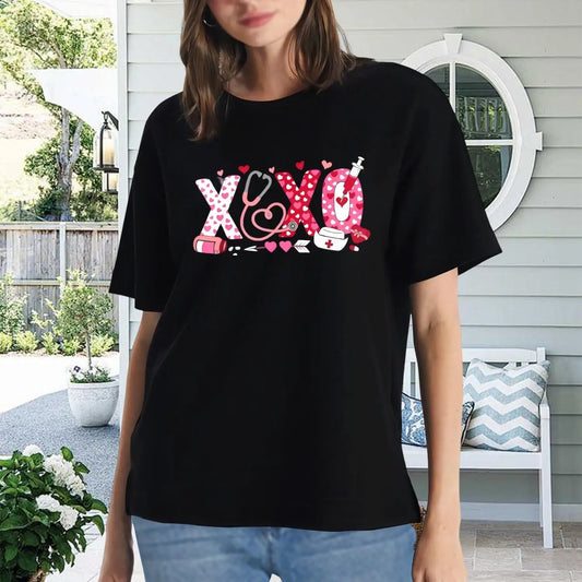 Women's Nurse T-Shirt: XOXO Heart Stethoscope Tee, Cute Medical Gift, Comfortable Work Top - Healthcare Vibes