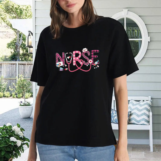 Women's Nurse T-Shirt: Cute Graphic Tee with Stethoscope & Heart Design - Perfect Gift for Nurses - Healthcare Vibes