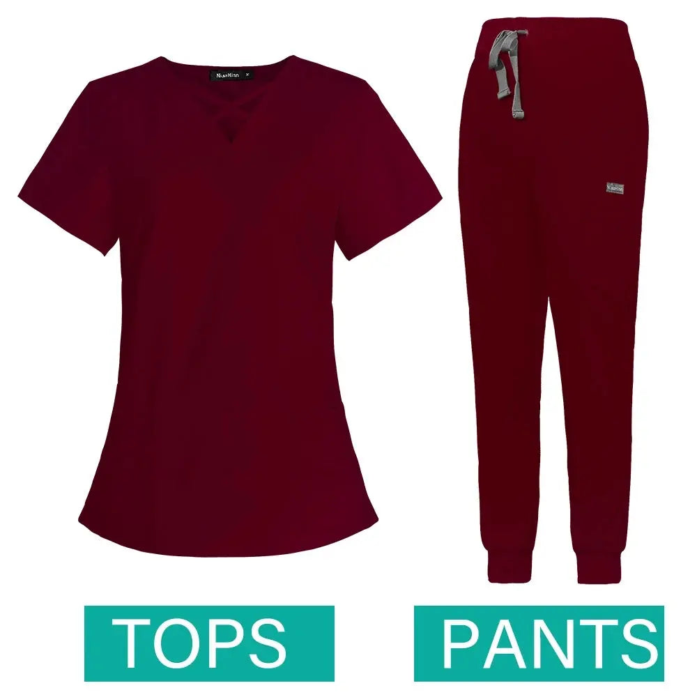 Jogger Scrubs Set for Women, Solid Color Scrub Sets, Multiple Pockets, V-neck